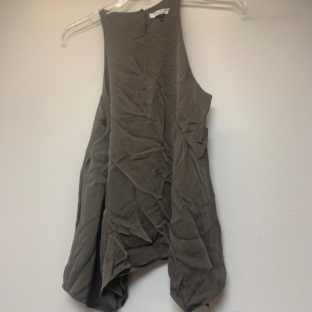 Halston Heritage Sleeveless Top Womens 0 Olive Drab Excellent Asymmetric‎ Halter